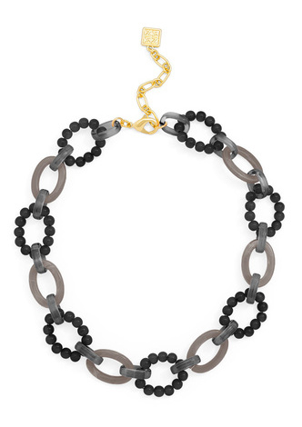 Multicolor Glass Bead and Resin Link Collar Necklace