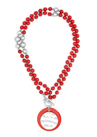 Resin and Matte Coin Beaded Long Necklace