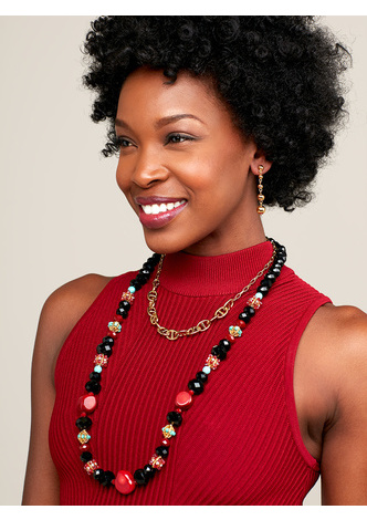 Stone and Chunky Crystal Beaded Long Necklace