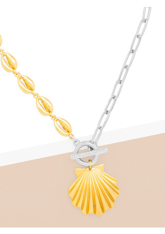 Two-Tone Seashell Charm Collar Necklace